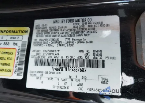2015 Ford Mustang Ecoboost z USA, uszkodzony, nr VIN 1FA6P8TH1F5387682